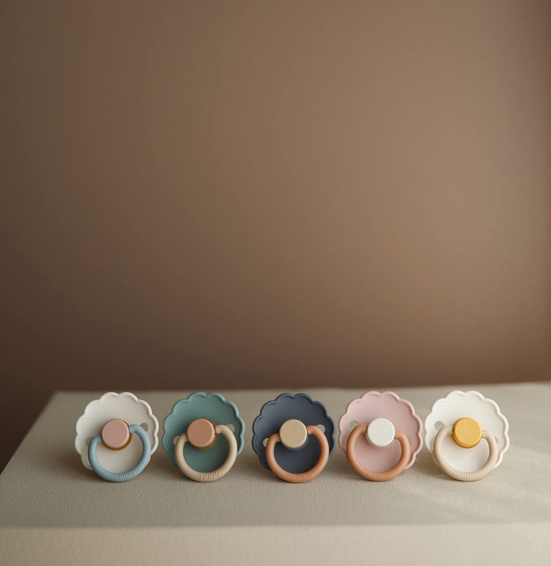 FRIGG Daisy Natural Rubber Baby Pacifier | Made in Denmark | BPA-Free (Willow/Croissant, 0-6 Months) 2-Pack 0-6 Month Willow/Croissant - BeesActive Australia