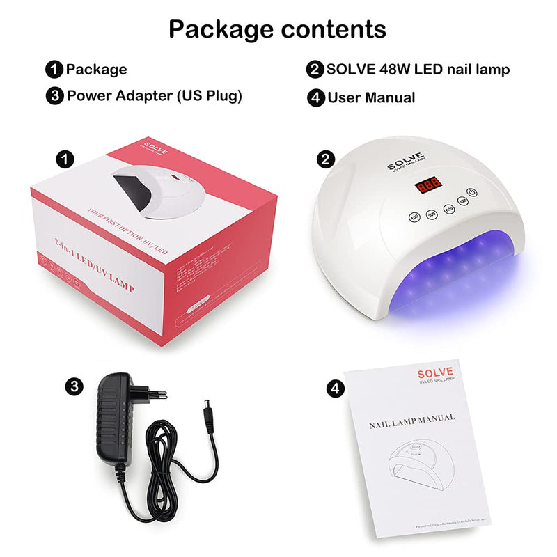 UV LED Nail Lamp, SOLVE Nail Dryer for Gel Nail Polish 48W Faster Nail Light with 4 Timer Smart Auto Sensor, Touch Screen and Large Space, Professional Nail Art Design Salon DIY at home, White - BeesActive Australia