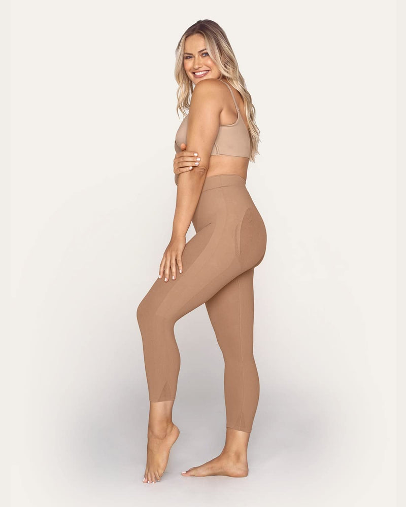 Leonisa Invisible Tummy Control High Waisted Compression Leg Bodysuit Shapewear Capri for Women XX-Large Beige - BeesActive Australia