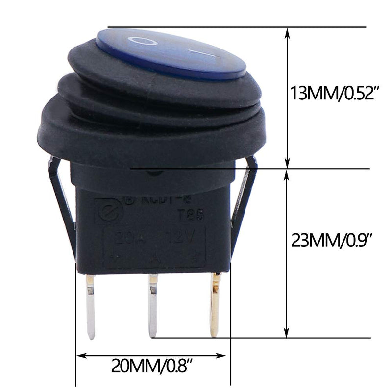 [AUSTRALIA] - Twidec/5Pcs 12V 20A Waterproof Lighted Round Rocker Toggle LED Switch 3 Pins On-Off Car Truck RV Rocker Switch Blue for Boat KCD1-8-101NW-BU 