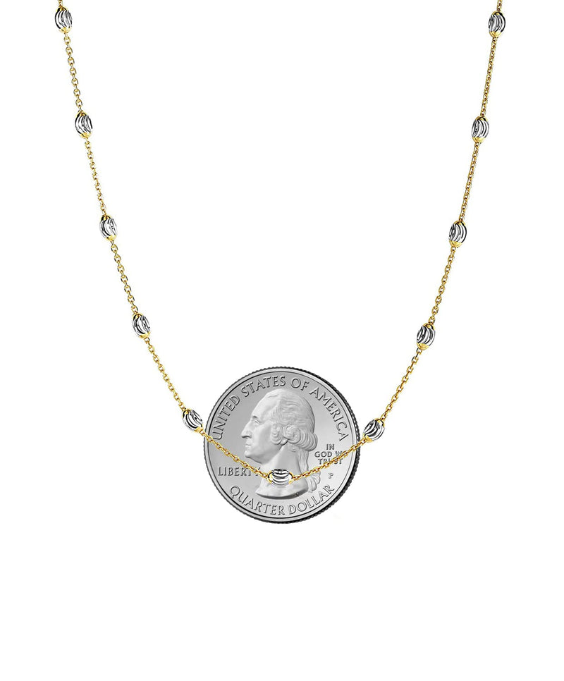Savlano 18K Gold Plated Over 925 Sterling Silver Station Oval Moon Bead Necklace Chain For Women & Girls. Silver, Gold, Rose Gold - Made in Italy Comes With a Gift Box 18 Inches Two Tone Gold - BeesActive Australia
