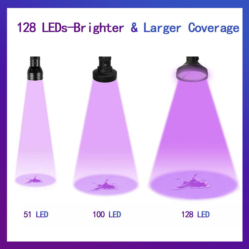BEEYAOLUX UV Black Light Flashlight 128 LED UV Light , Blacklight For Home & Hotel Inspection, Pet Dog Cat Urine & Stains - Ultra Intensity 23W 385-395nm LEDs Spot Counterfeit Money, Leaks, Scorpions! - BeesActive Australia