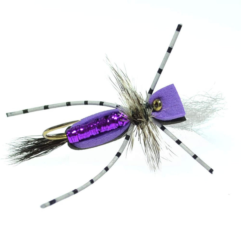 The Fly Fishing Place Hippie Stomper Black Purple Foam Body Trout Bass Dry Fly Fishing Flies - Set of 4 Hook Size 10 - BeesActive Australia