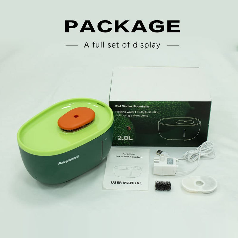 Awpland Avocado Cat Water Fountain, 67oz/2L Dog Water Fountain with Slient Pump and LED Indicator for Cats Inside, BPA-Free , Automatic Cat Avocado Bowl with Free 4 Sets of Filters - BeesActive Australia