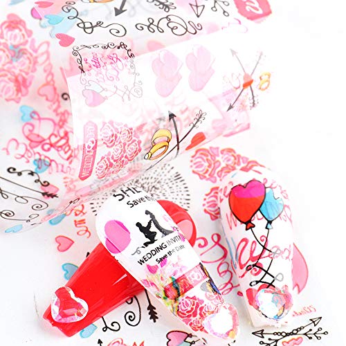 Valentine's Day Nail Art Foil Transfer Stickers，CHANGAR 10 Sheets Valentine Heart Love Nail Foil Adhesive Decals Stickers Sexy Lips Romantic Love Cupid Starry Sky Manicure Transfer Tips Nail Art DIY Decoration Kit - BeesActive Australia