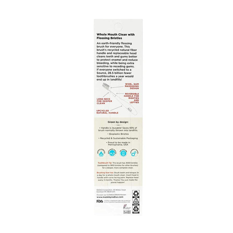 RADIUS Toothbrush Source Floss Brush BPA Free & ADA Accepted Improve Gum Health & Reduce Gum Issues - Soft - Cornstarch - Pack of 1 1 Count (Pack of 1) - BeesActive Australia