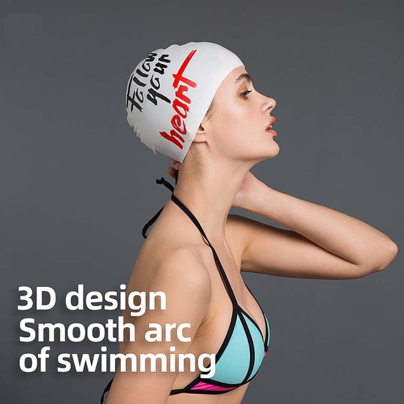 Silicone Swim Cap for Long Hair and Short Hair,3D Soft Stretchable Durable and Anti-Slip to Keep Your Hair Dry,Unisex Bathing Caps Easy to Put On and Off，Adult Swimming Cap Black/White/Red 9.06x7.87(in) - BeesActive Australia