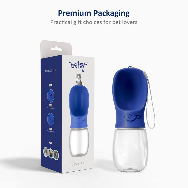 WePet Portable Dog Water Bottle with Food Container, 12 OZ, 19 OZ, Leak Proof Puppy Water Dispenser with Drinking Feeder for Pets Outdoor Walking, Hiking, Travel, Food Grade Plastic #01 Navy Blue - BeesActive Australia