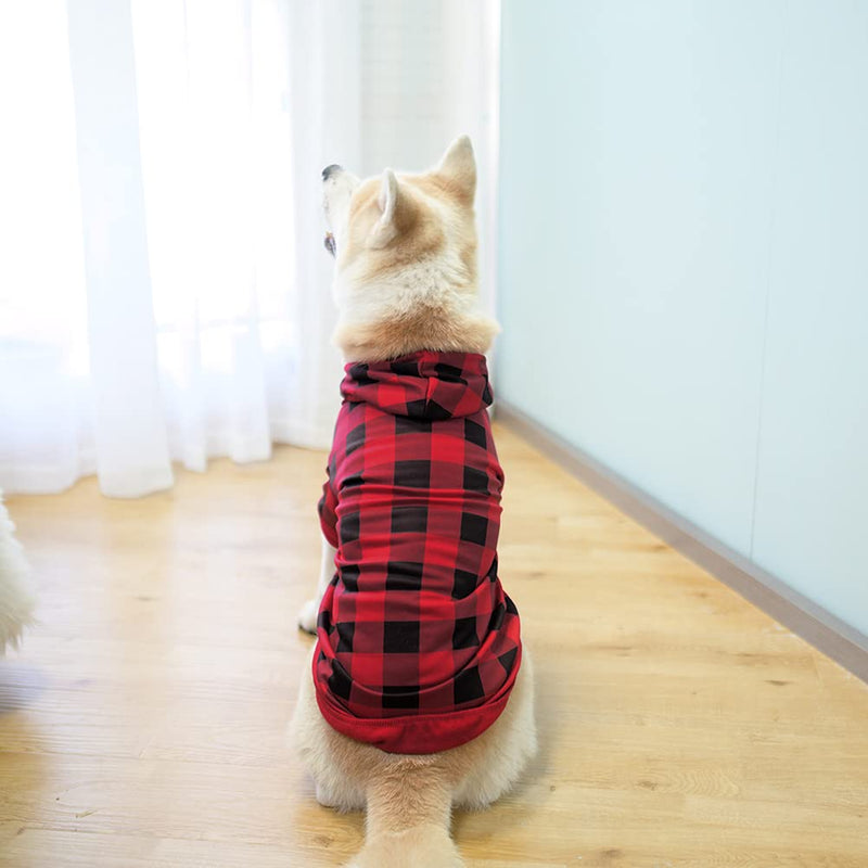 EXPAWLORER Plaid Dog Hoodie Clothes - Warm Soft Dog Sweater Outfit with Hat, Fall and Winter Pet Sweatshirt Clothing with Leash Hole for Small to Large Dogs, Buffalo Check X-Large - BeesActive Australia