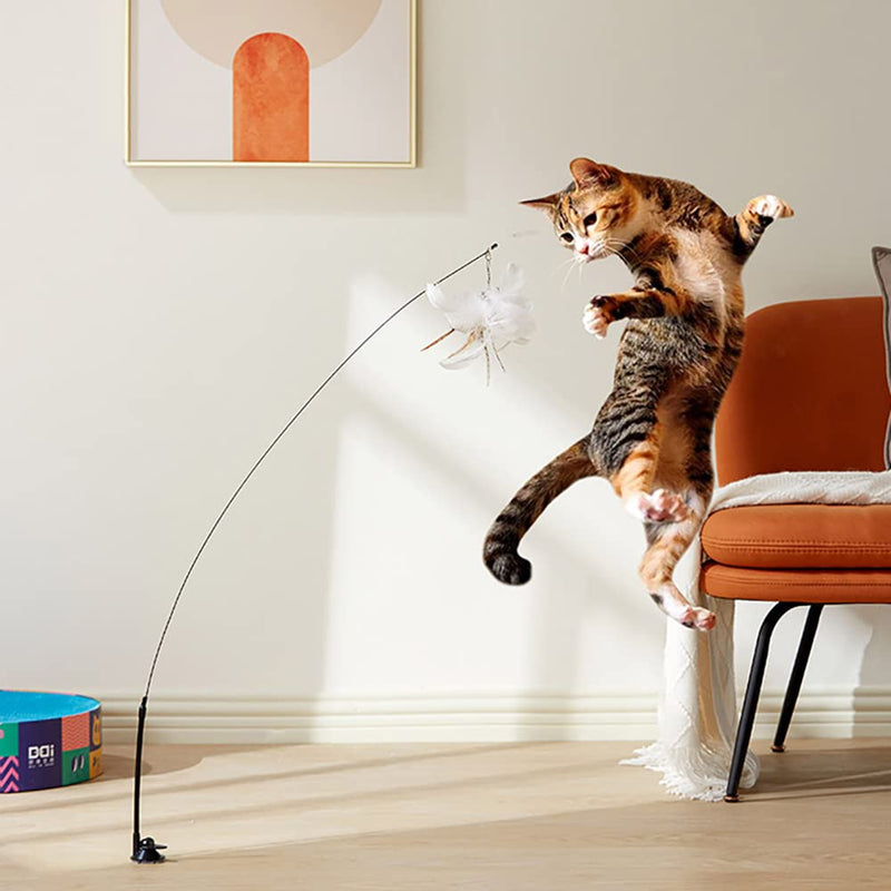 Leo's Paw Interactive Bird Simulation Cat Toy Set Realistic & Colorful with Feathers & Bells on Wand Self-Holding Suction Base Stimulating Real-Life Flying Bird Impression for Hunting Exercise & Play With 5 Birds - BeesActive Australia
