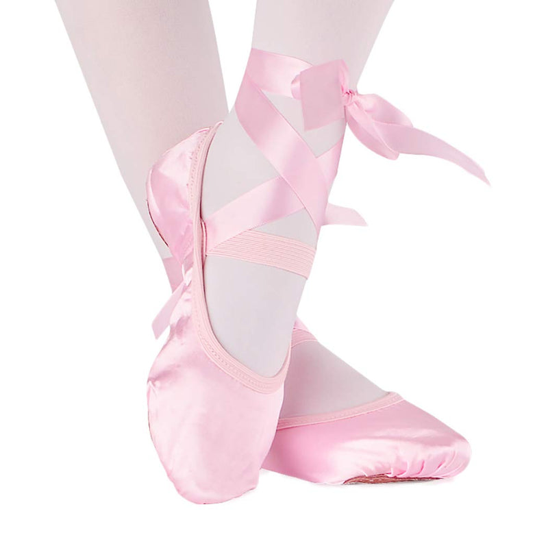 iCKER Girls Pink Ballet Dance Shoes Split Sole with Satin Ballet Slippers Flats Gymnastics Shoes BA01(Toddler/Little Kid/Big Kid) 11 Little Kid Pink 2 - BeesActive Australia