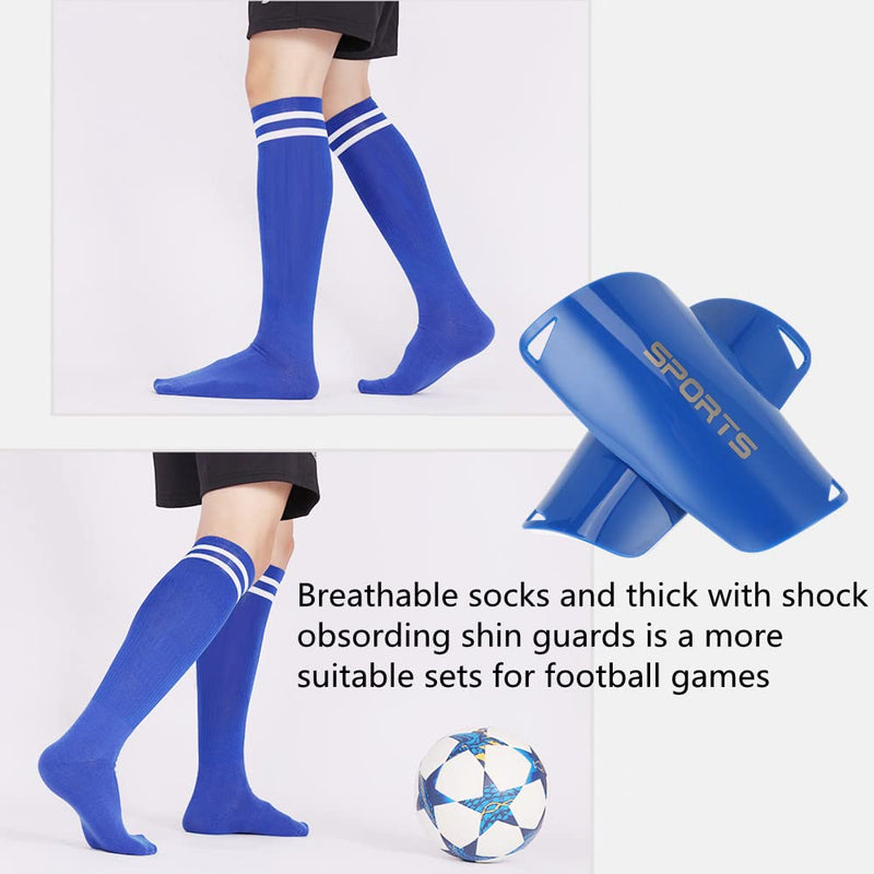 Soccer Shin Guards Kids Youth Over Knee Sleeves Shin Pads and Soccer Socks for 3-13 Years Old Boys and Girls for Football Games EVA Cushion Leg Carf Protection Reduce Shocks and Injuries Set of 2 Pairs Blue - BeesActive Australia