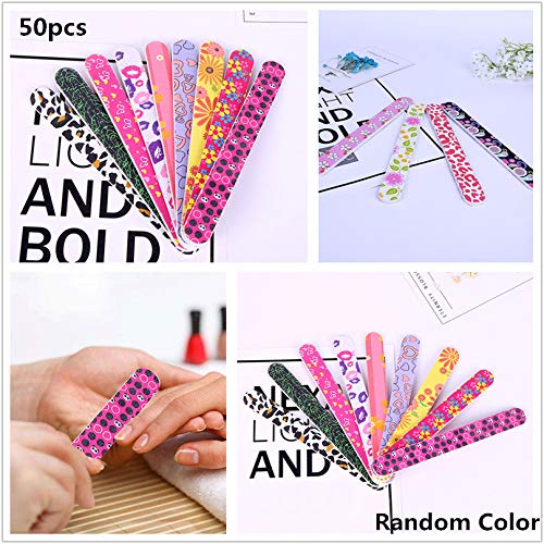 Lurrose 50pcs Printing Emery Boards Double Sided Nail File Buffers Manicure Tools (Random Pattern) - BeesActive Australia