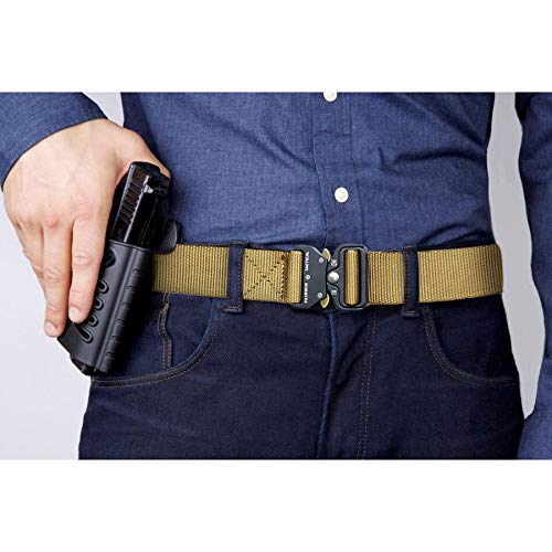 FAIRWIN Tactical Belt, Military Style Webbing Riggers Web Belt Heavy-Duty Quick-Release Metal Buckle Belt for Men Tan L 42"-46" - BeesActive Australia