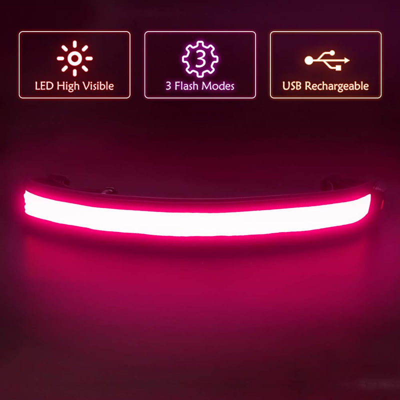 Illumifun Elastic LED Running Belt - USB Rechargeable - Glowing LED Waistband, High Visibility Waist Light, Light Up Safety Gear for Running, Cycling, Camping, Walking, etc Pink - BeesActive Australia