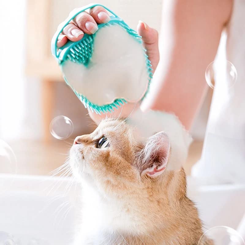 Dog Bath Brush Scrubber Soft Silicone Pet Grooming Brush Bath Shampoo Massage Dispenser Shower Brush For Short Long Haired Dogs And Cats (Blue+Pink) Set B - BeesActive Australia