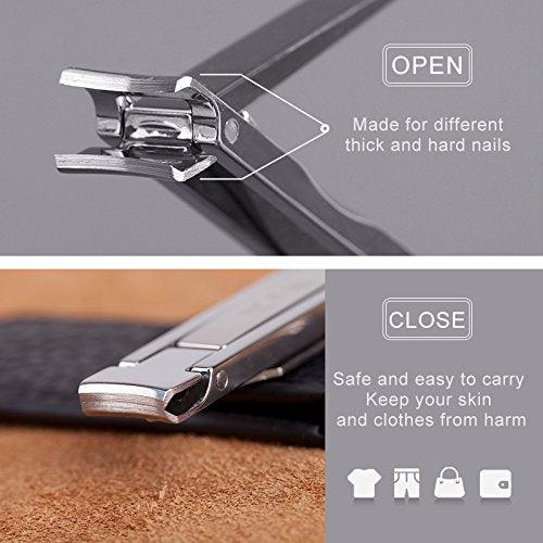 Portable Nail Clippers,Medical Grade Stainless Steel Foldable Nail Cutter with Leather Case, Ultra Slim Travel Design Mr-3001 - BeesActive Australia