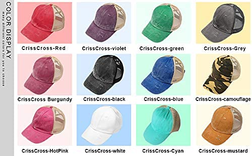 Criss Cross Hat Washed Distressed Baseball Cap Ponytail Hat High Messy Bun Ponycap for Women Classic-blackmesh - BeesActive Australia