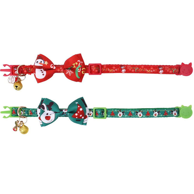Lamphyface Christmas Cat Collar Breakaway with Bow Tie and Bell for Kitty Adjustable Safety Red+Green - BeesActive Australia