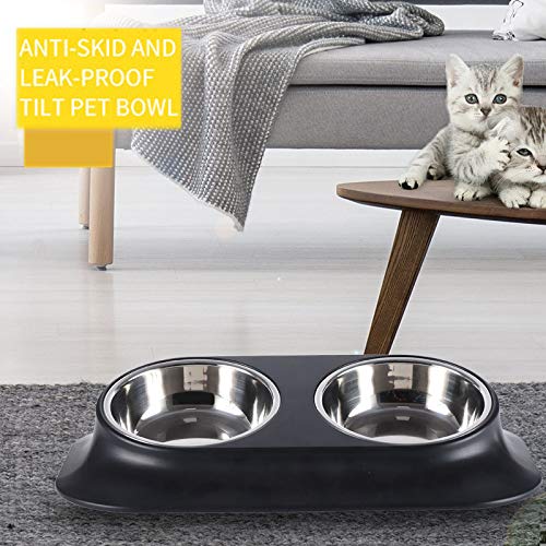 SUOXU Cat Bowls, Protect The Cervical Spine 15° Inclined Double Bowl Cat Food Bowl, Anti-Skid&Anti-Spill Cat Dog Water Bowl, Suitable for Pet Feeding Bowl for Cats and Small Dogs Double bowl set - BeesActive Australia