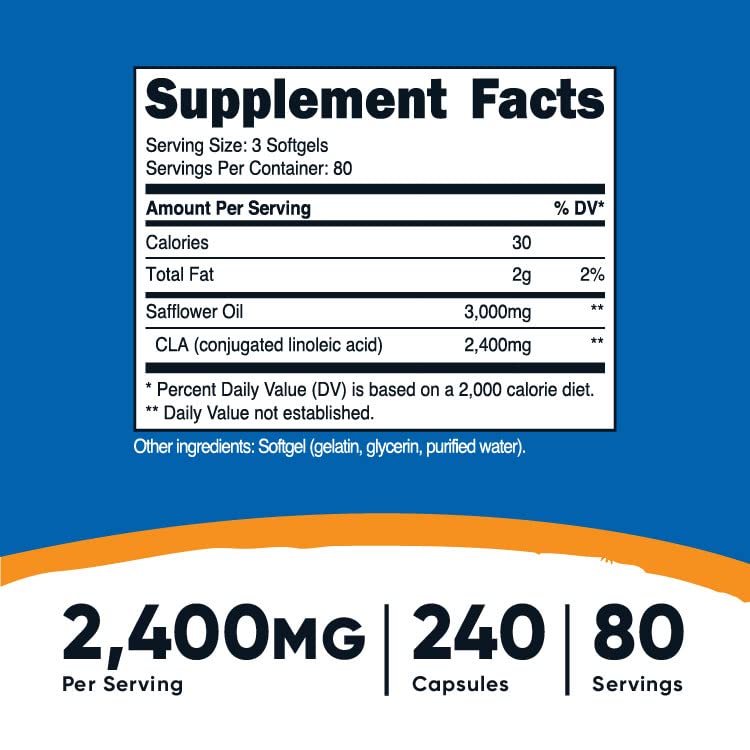 Nutricost CLA (Conjugated Linoleic Acid) 2,400mg, 240 Softgels - Gluten Free, Non-GMO, 800mg Per Softgel 240 Count (Pack of 1) - BeesActive Australia