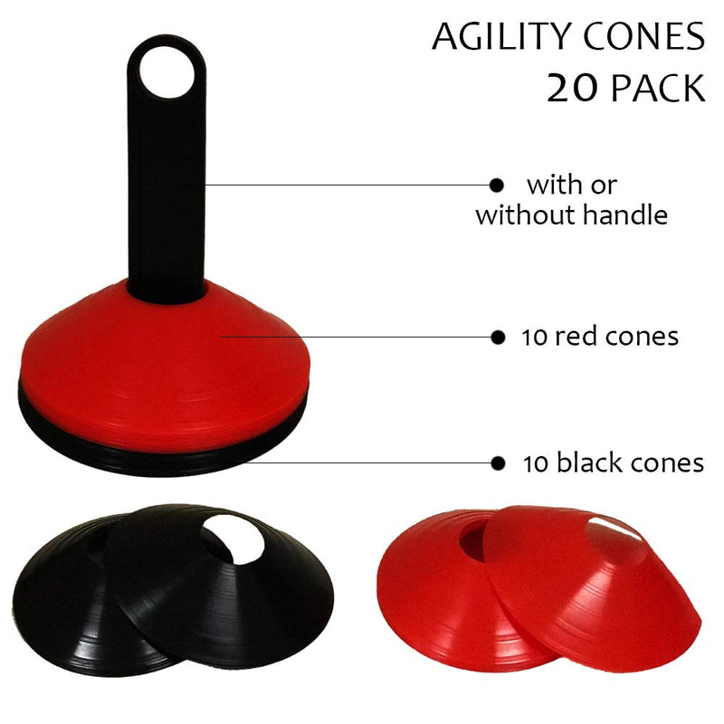 WODFitters 20-Pack Agility Cones – Soccer, Football Training Agility Cones – Red and Black – Extra-Durable Material – Indoor and Outdoor Use – Increase Speed and Agility Black and Red 20 Cone set - BeesActive Australia