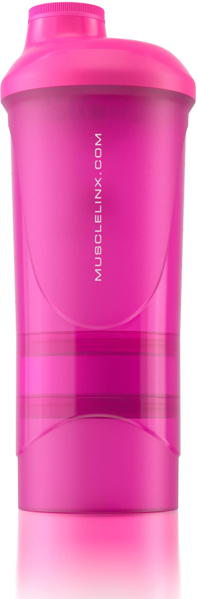 Pink Protein Shaker Plus Storage Screw top 100% Leak Proof Drinks Bottle 500ml to 700ml by Musclelinx - BeesActive Australia