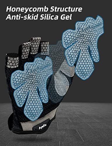 AyeKu Workout Gloves for Men & Women Gym Exercise Gloves Fingerless Gloves Full Palm Protection, Breathable & Non-Slip Gray Black Small - BeesActive Australia