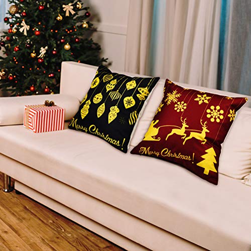 Gejoy 4 Pieces Square Pillow Cover Cushion Cover Decorative Pillow Case for Halloween Christmas Thanksgiving Day Sofa Bedroom Decoration, 18 by 18 inch (Snowflake) - BeesActive Australia