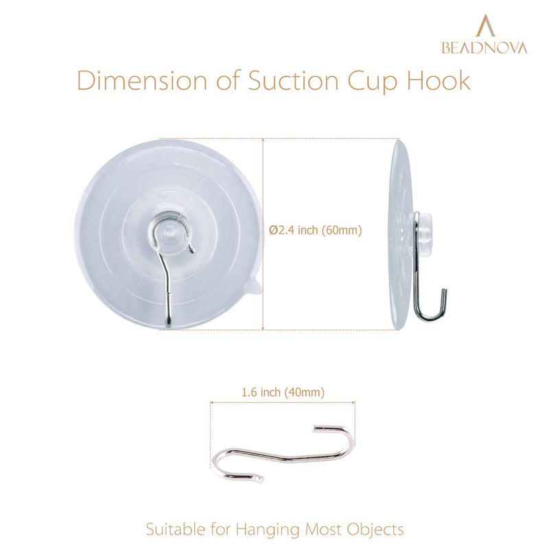 BEADNOVA Suction Cup Hooks 2.5 Inches Suction Cups with Hooks Suction Cup Hook for Window Glass Wall (6 Packs) 6pcs - BeesActive Australia