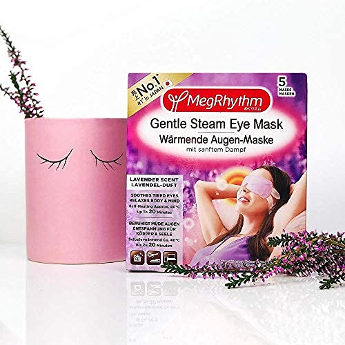 MegRhythm Self Heated Gentle Steam Eye Mask, Lavender, for Relaxation and Eye Strain, Pack of 5 5 Count (Pack of 1) Lavendar - BeesActive Australia