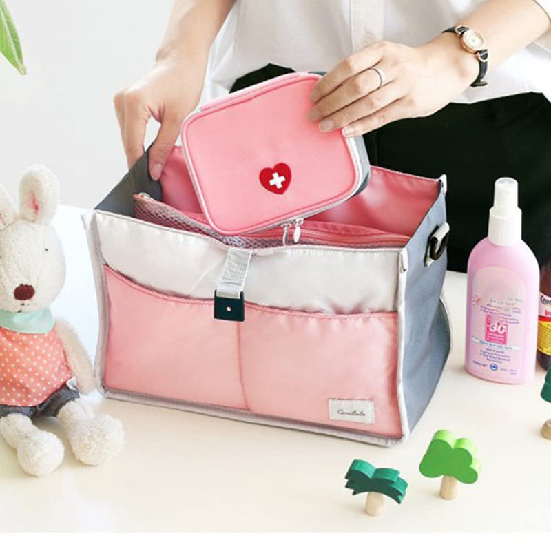 SwirlColor Mini First Aid Pouch Portable Pill Organiser Easy Carry Empty Medicine Container with Multi-Pocket for Travel 5.1*3.9*1.57inch Pink - BeesActive Australia