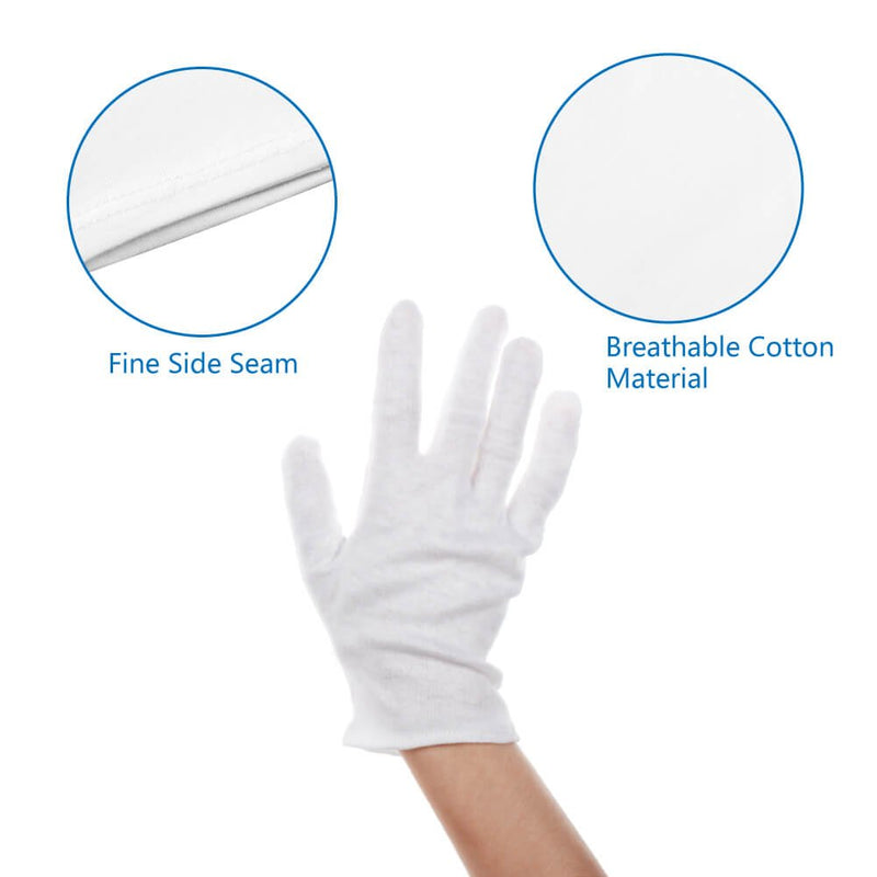 Selizo 12 Pairs White Cotton Gloves for Cosmetic Moisturizing Dry Hands Coin Jewelry Inspection Hand Spa – Large Size - BeesActive Australia