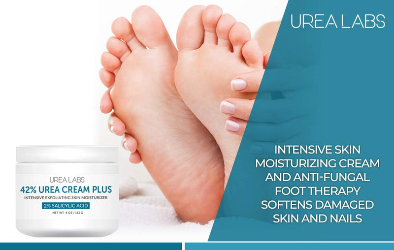 UREA LABS | 42% Urea Cream PLUS w/ 2% Salicylic Acid, 4 Oz Highest Potency Intensive Exfoliating Foot Cream Corn & Callus Remover Anti-fungal Skin Moisturizer to Soften Calluses, Damaged Skin & Nails 1-pack - BeesActive Australia