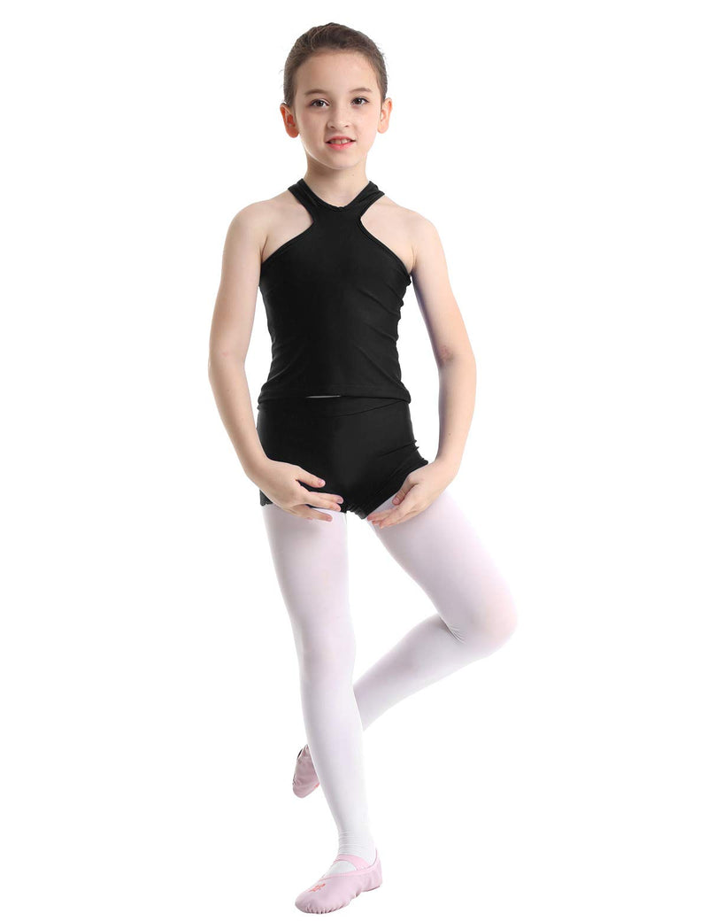 [AUSTRALIA] - MSemis Kids Girls Ballet Dance Gymnastics Outfits Racer Front and Back Tank Tops with Bottoms Black 7/8 
