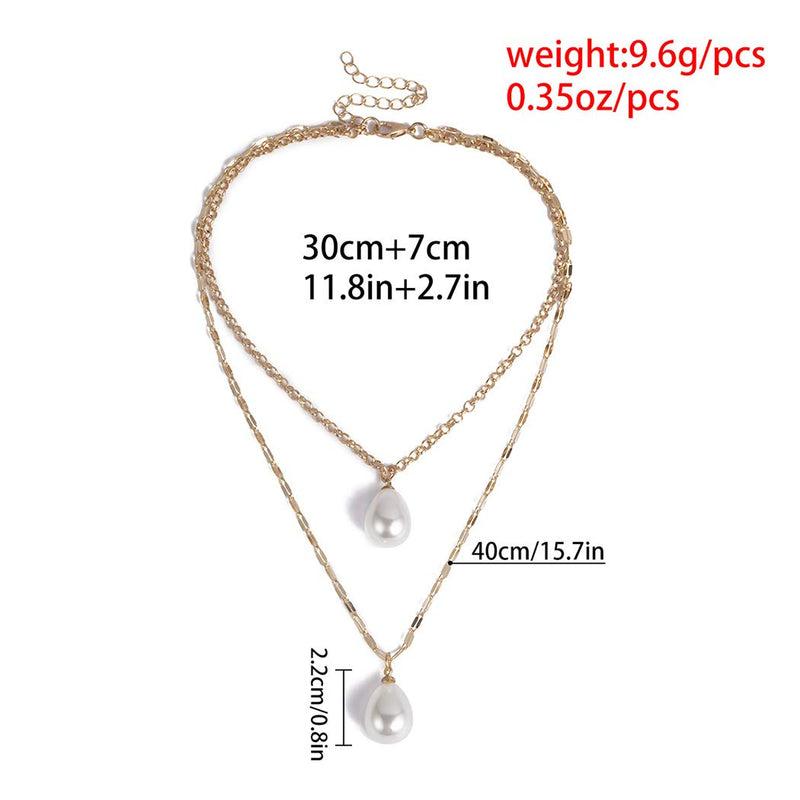 Funyrich Simple Layered Pearl Necklace Chain Gold Waterdrop Pendant Necklaces Crystal Jewelry for Women and Girls - BeesActive Australia