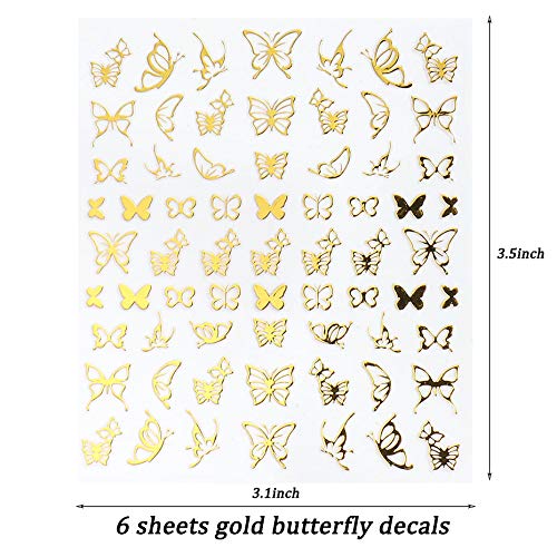 Gold Butterfly Nail Art Stickers 3D Nail Decals Butterfly Designs Shining Butterfly Self Adhesive Nail Sticker for Nail Art Decorations Manicure Tips Charms Acrylic Nails Supply (6 Sheets) - BeesActive Australia