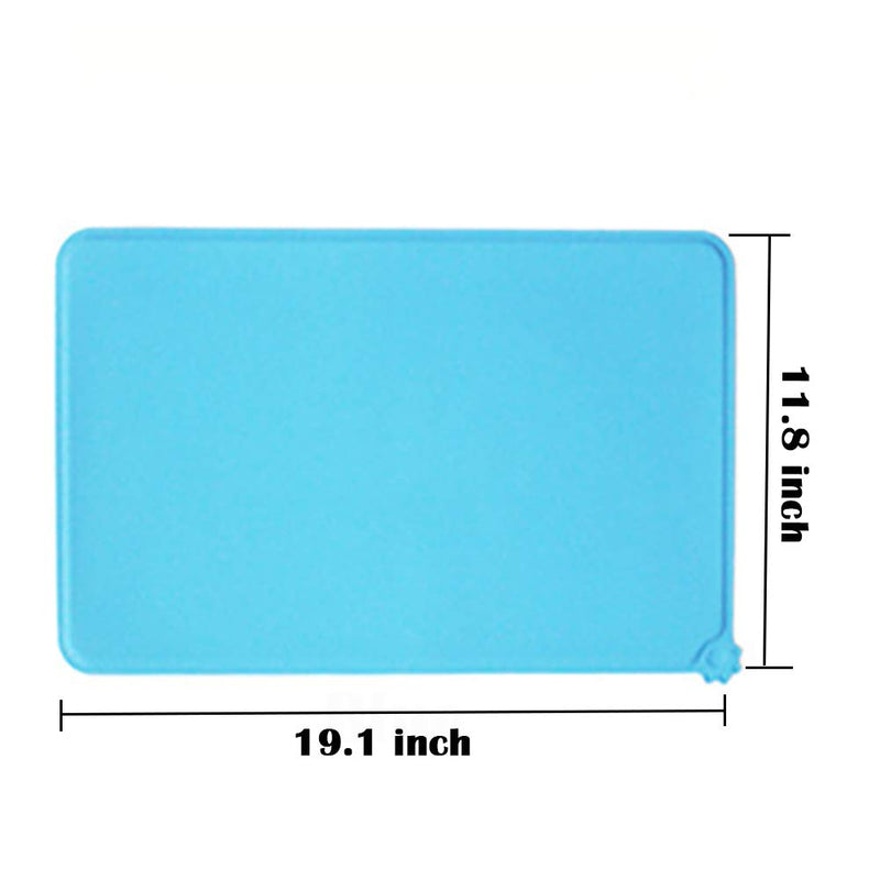 Love Dream Silicone Pet Feeding Mat, Waterproof Dog Cat Bowl Mat, Raised Edges to Prevent Spills, Easy Clean Nonslip Dogs and Cats Placemat Tray to Stop Food and Water Bowl Messes on Floor 19" x 11.8" Blue - BeesActive Australia