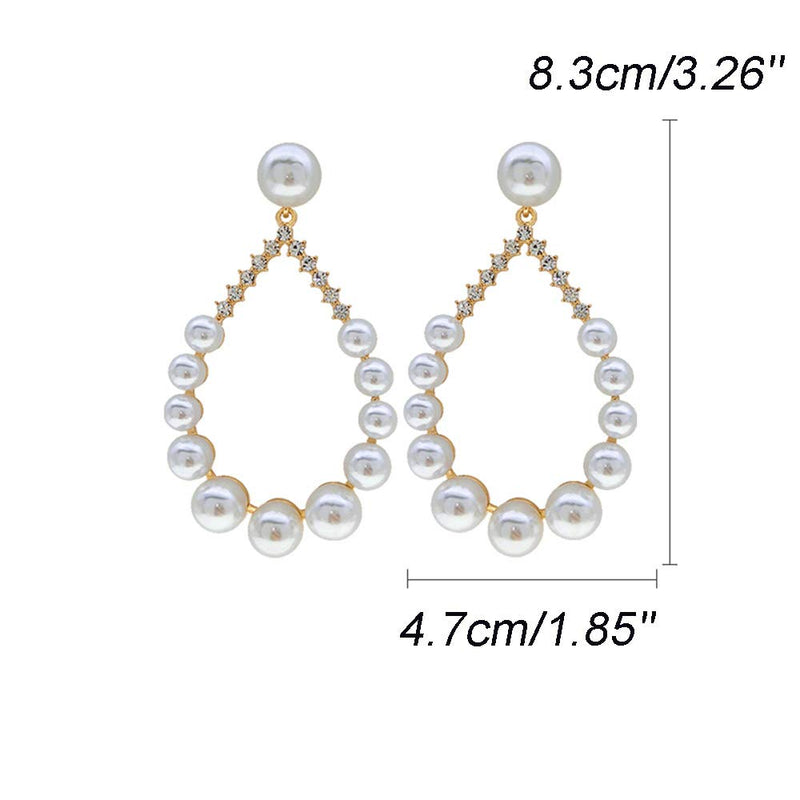 Xerling Pearl Hoop Earrings Rhinestones Teardrop Dangle Earrings Bridal Jewelry Simple Fashion Pearl Tassel Earrings - BeesActive Australia