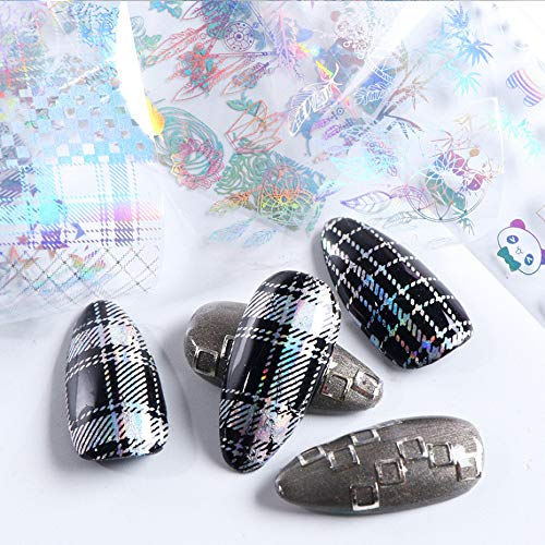 Valuu 10 Rolls Laser Flame Nail Art Foil Transfer Stickers Holographic Panda Lace Nail Foil Adhesive Decals Starry Sky Gradient Manicure Transfer Tips Nail Art DIY Decoration Kit - BeesActive Australia