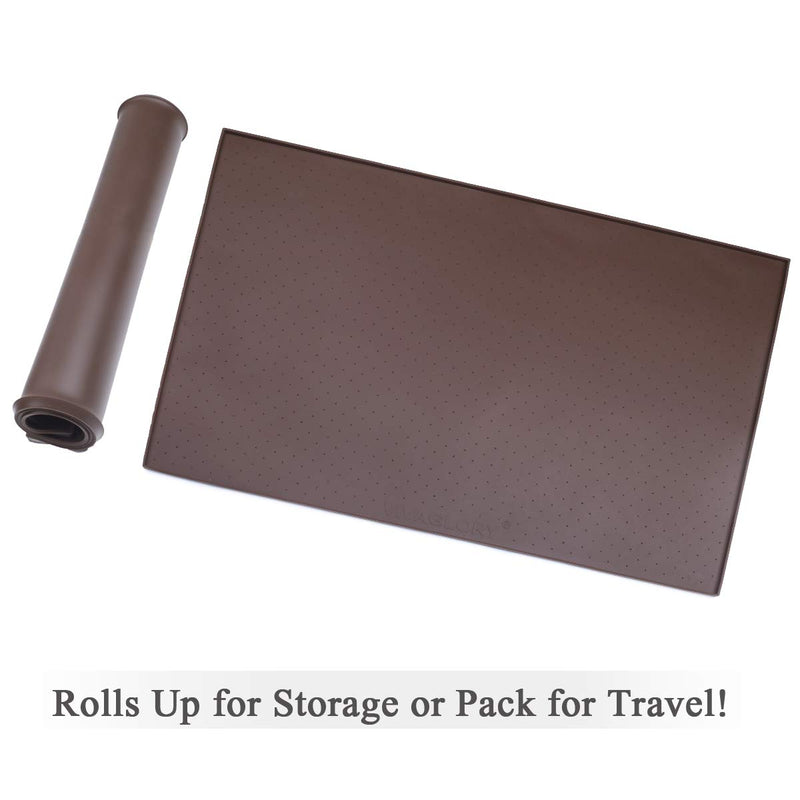 Vivaglory Pet Food Mat 24" L x 16" W or 19" L x 12" W, Waterproof Non-Slip Food Grade Silicone Mat with Raised Edge, Anti-Messy Dog Bowl Mat for Food and Water for Dogs Cats M: 19" x 12" Chocolate - BeesActive Australia