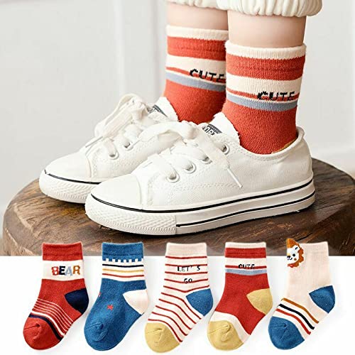 PONPY 5 Pair Pack Kids' Boys' Cotton Socks Children's Winter Warm Striped Socks for 1-10 Years Old 2T - BeesActive Australia