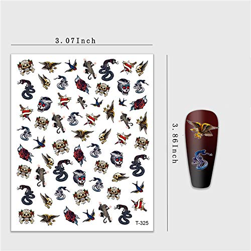 5 Sheets 3D Snake Nail Stickers Self-Adhesive Nail Decals Python Black Mamba Skull Eagle Pattern Design Adhesive Nail Sticker Punk Style DIY Nail Art Decoration (5 Sheets Snake Design Stickers/Set) 5 Sheets Snake Design Stickers /Set - BeesActive Australia