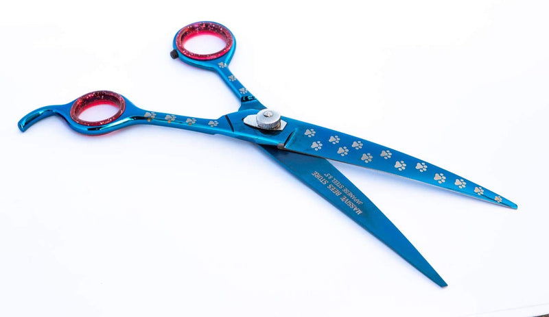 Massive Bee Store Pet Grooming Scissor Dog Curved Blade scissor 8.5" Pet Grooming Scissors Dog Hair Cutting Shears with Bag for Professional Right Hand Pet Grooomer (Blue, 8.5") Blue Curved 8.5" - BeesActive Australia