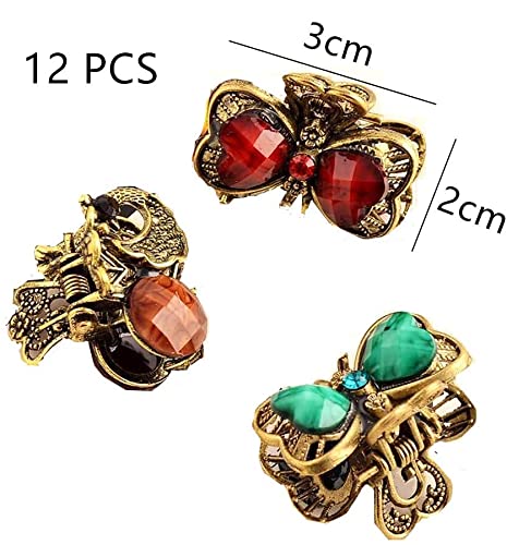12 Pcs Mini Hair Clips Vintage Mini Jaw Claw Clips Mini Metal Hair Clamps Mini Butterfly Jaw Clips for Girl Women Hair DIY Accessory ( Random Style ) - BeesActive Australia