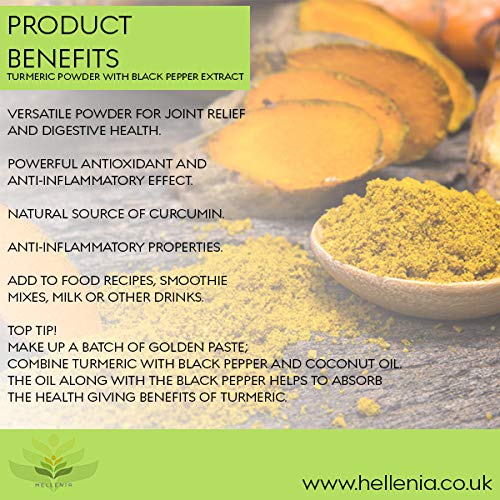 Hellenia Turmeric Powder with Black Pepper Extract (Organic) - 250g - Natural Source of Curcumin - BeesActive Australia
