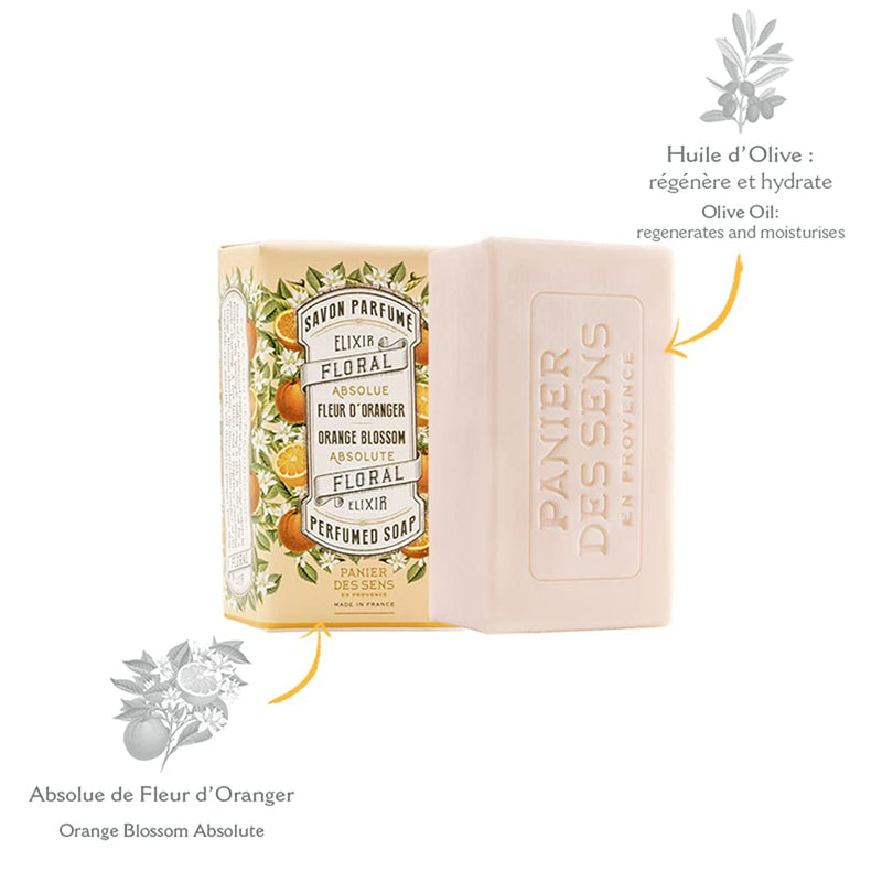 Panier des Sens Orange Blossom Bar Soap with Olive Oil - 97% natural & Made in France - 2 bars, 5.3oz/150g each - BeesActive Australia