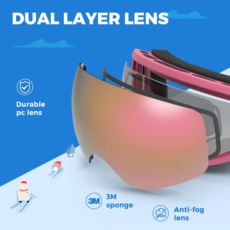 Kids Ski Goggles, OMID Anti-fog UV Protection Snowboard Snow Goggles Boys Girls A-pink Pink - BeesActive Australia