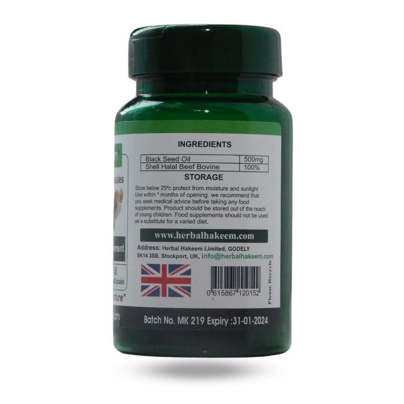 Black Seed Oil Capsules 500mg x 60 Capsules (Made in The UK) - Cold Pressed, Nigella Sativa - BeesActive Australia