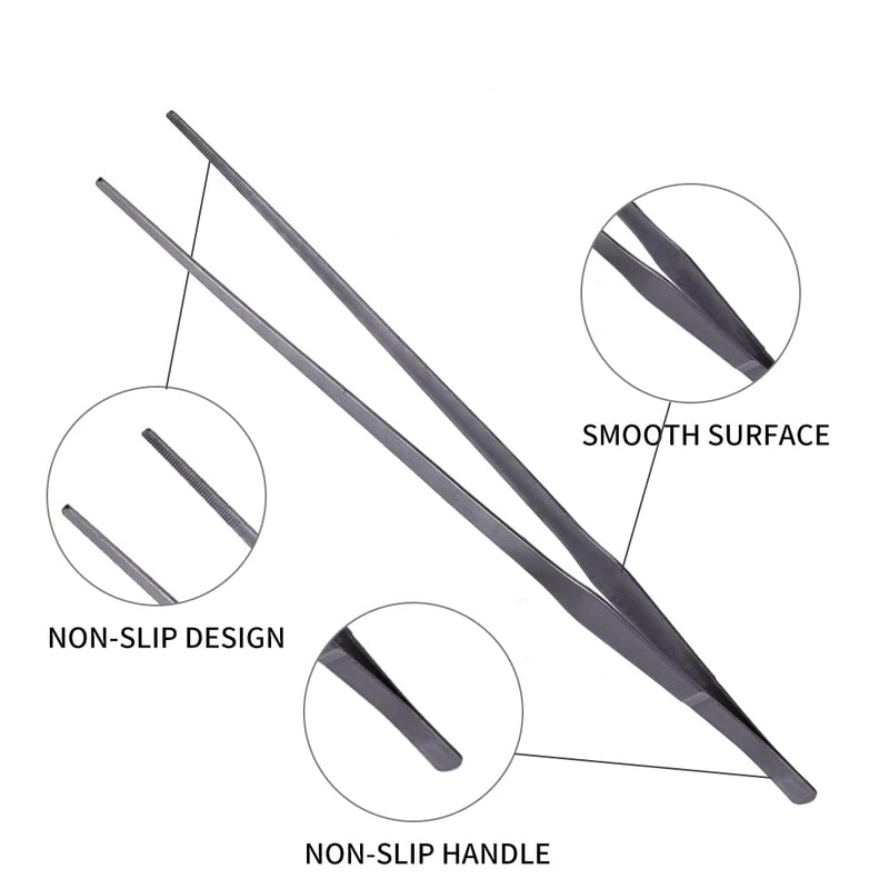 Firesteed Extra Long Handle Aquarium Tweezers Serving Tongs Feed clamp,2 Pack Stainless Steel Straight and Curved Tweezers Set for Fish Tank Plants Reptile Feeding Tongs（15 Inchs） - BeesActive Australia